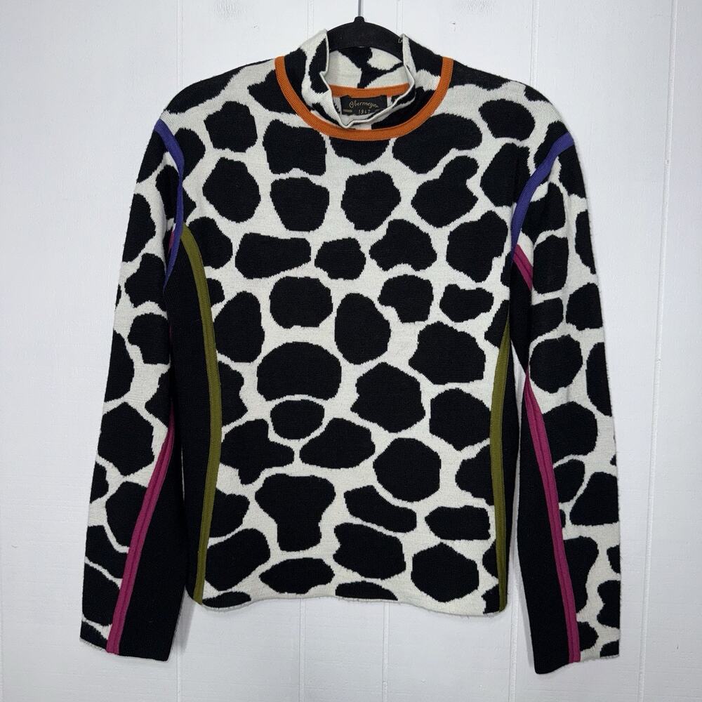Obermeyer Signature Vintage Ski Mock Neck Sweater Spotted Animal Print L